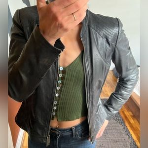 VINTAGE fitted leather moto jacket, made in Italy